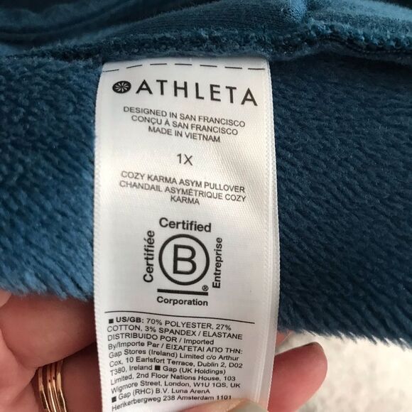 Athleta Cozy Karma Asymmetrical Pullover Size 1X Dark Teal - Fleece lined - Picture 8 of 9